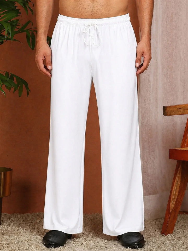 Men's White Rayon Regular Fit Pyjama