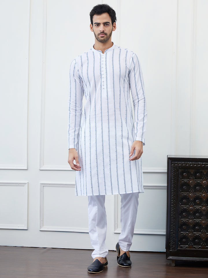 Embroidered Pure Cotton Straight Kurta with Pyjama