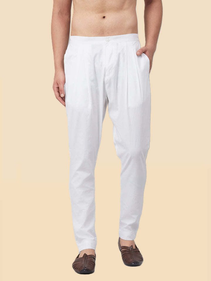 Men's White Solid Cotton Trousers style pant