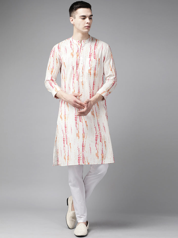 White and Red Tie and dye Print Design Straight Kurta With Pajama