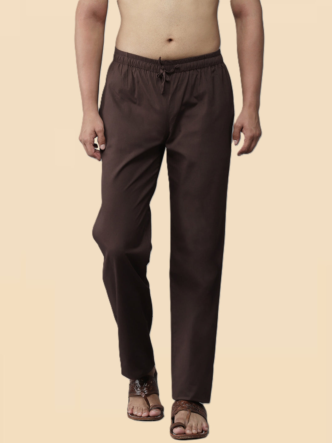 Men's Brown Solid Cotton Pyjama