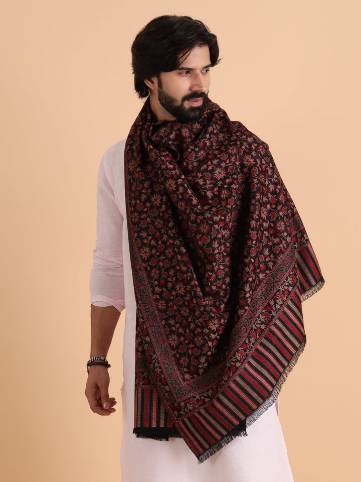 Tweedle Men’s Traditional Kani Shawl for Winters - Black, Size - 40 x 80 inches