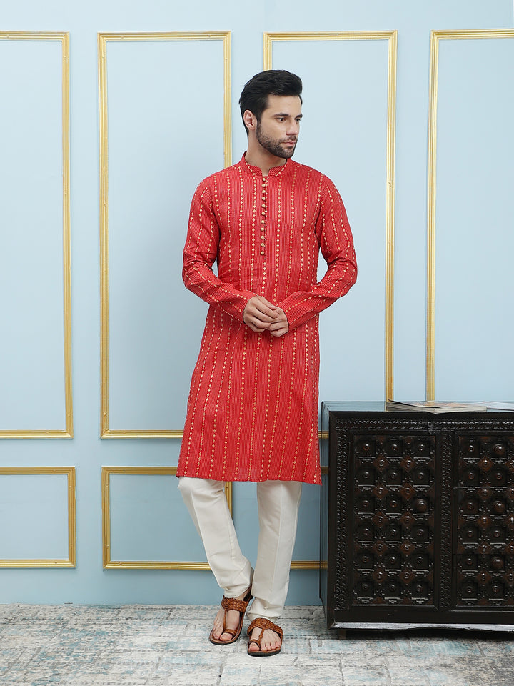 Thread Worked Cotton Silk Straight Kurta