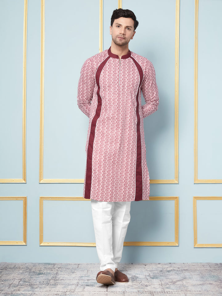 Pink Geometric Printed Kurta With Pyjama