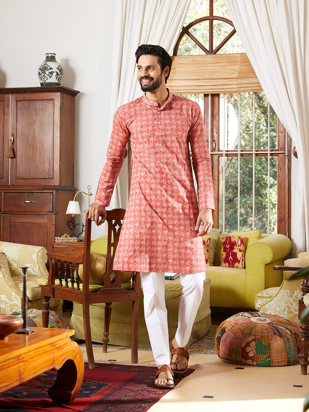 Leaf Printed Pure Cotton Straight Kurta