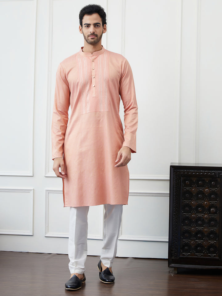 Embroidered Sequin and Thread Worked Pure Cotton Straight Kurta