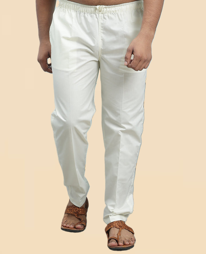 Men's Cream Solid Cotton Pyjama