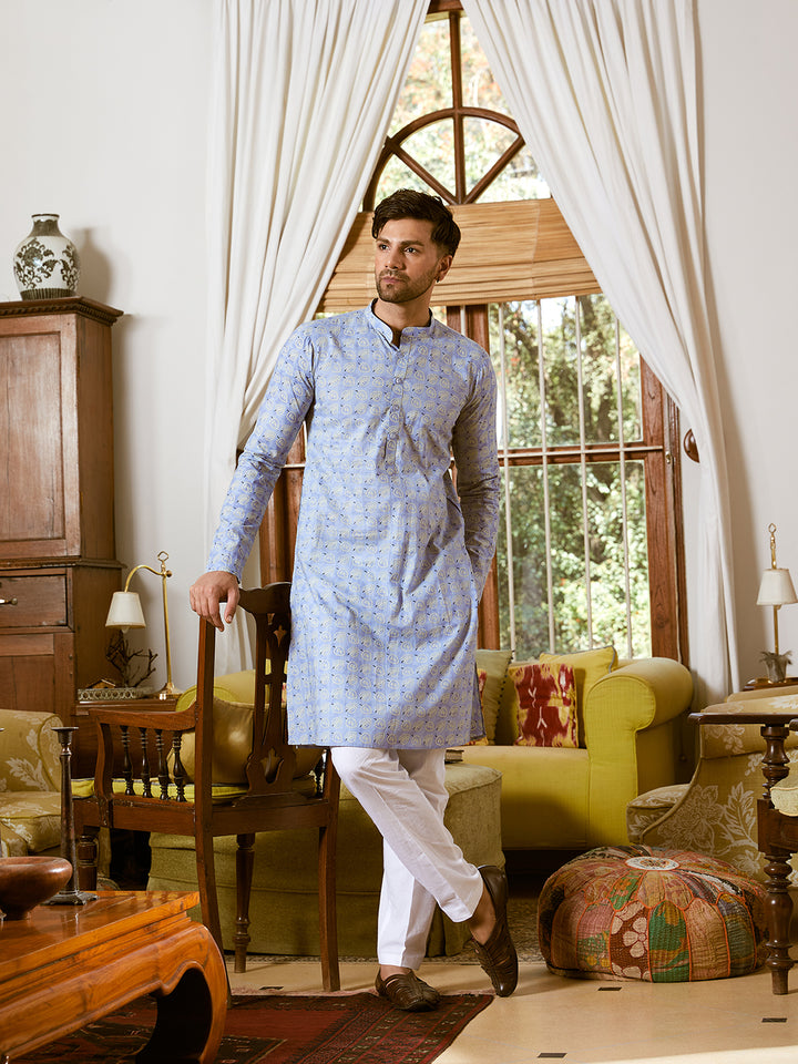 Leaf Printed Pure Cotton Straight Kurta