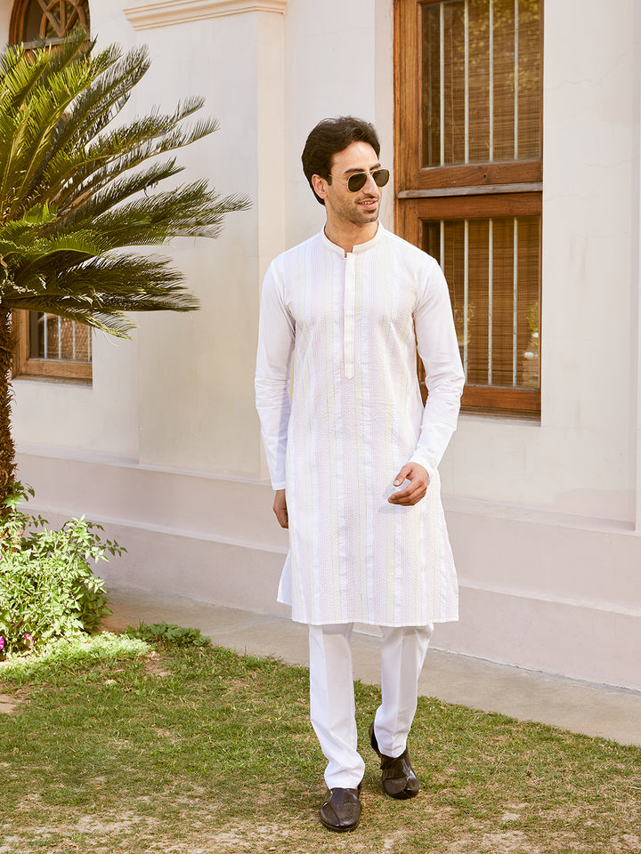 Thread Worked Pure Cotton Straight Kurta with Pyjama