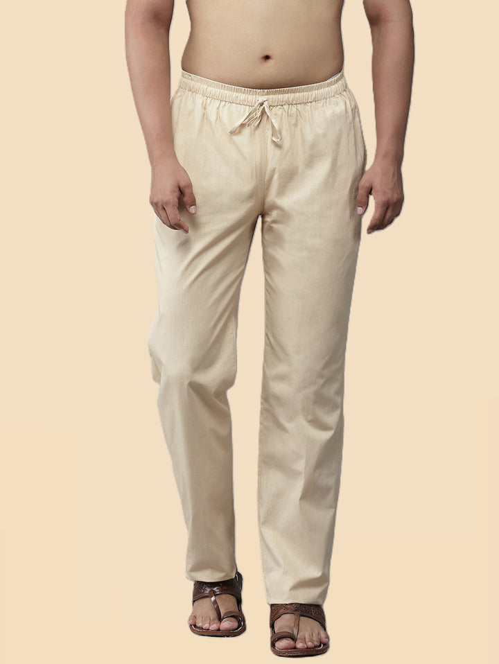 Men's Beige Solid Cotton Pyjama