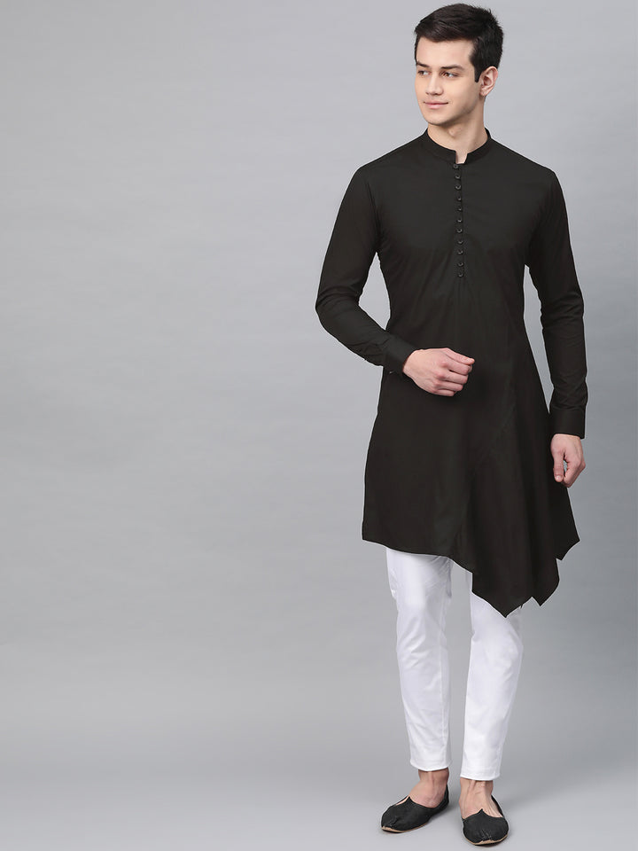 Black Solid Asymmetrical Kurta With Pyjama