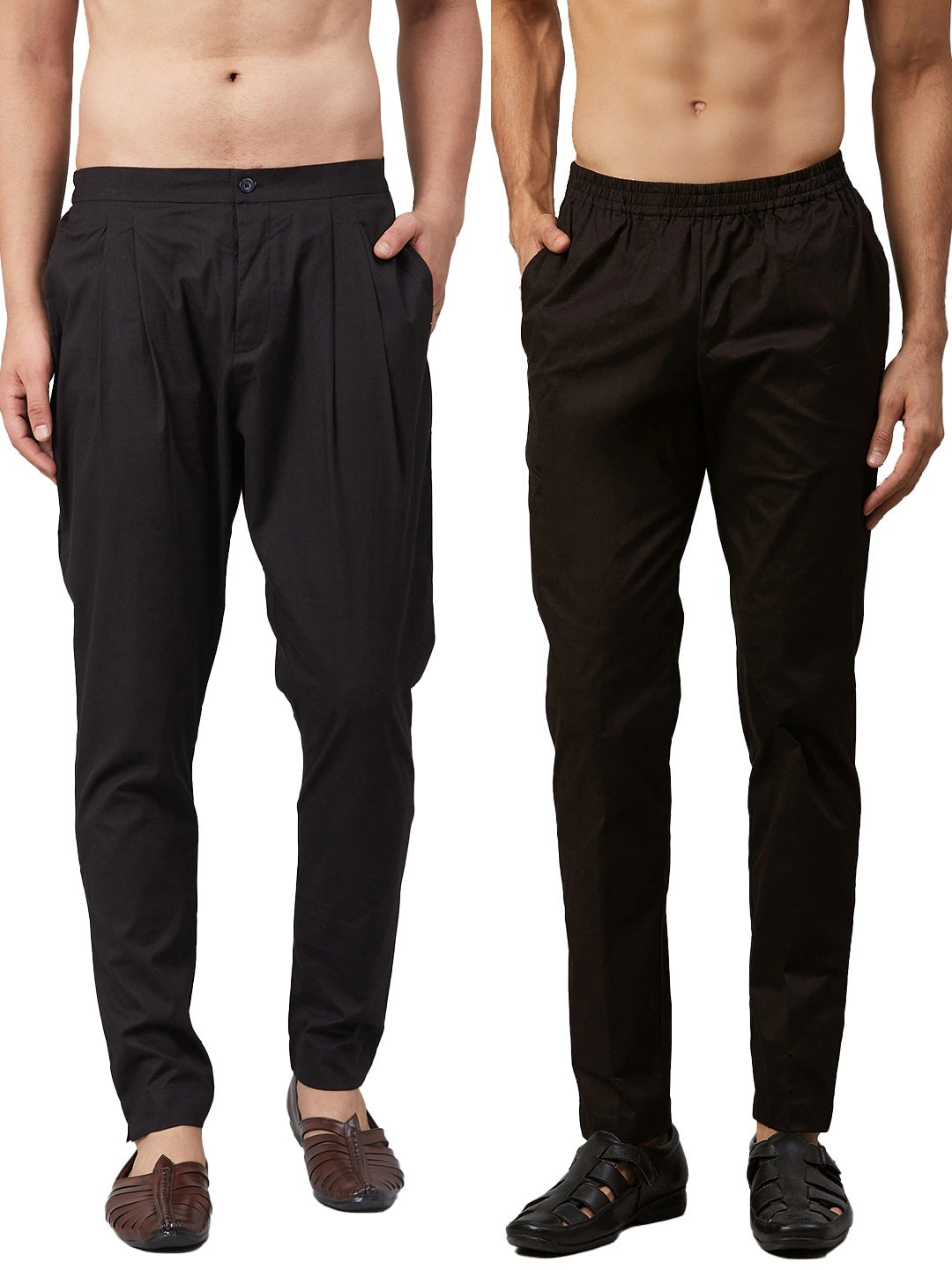 Combo Pack of 2: Black Solid Cotton Pyjama and Cotton Trouser