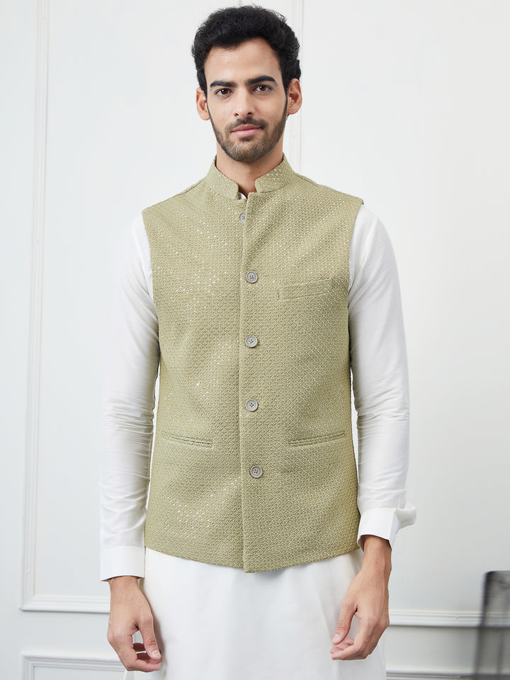 Sequins Embroidered Nehru Jacket