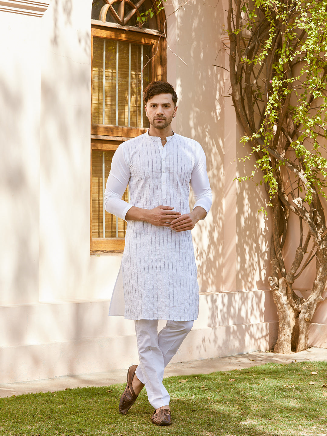 Thread Worked Pure Cotton Straight Kurta