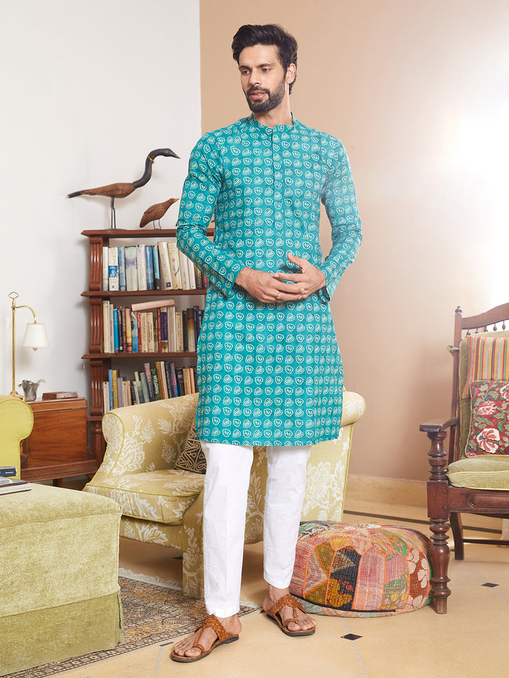 Leaf Printed Pure Cotton Straight Kurta