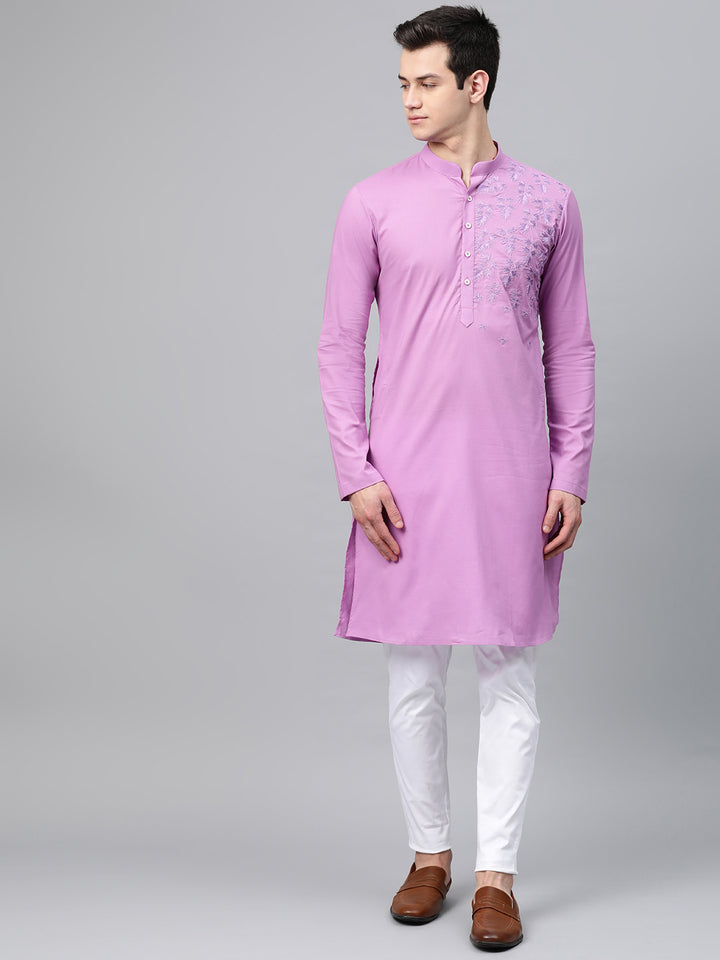 Lavender Embroidered Straight Kurta With Pyjama