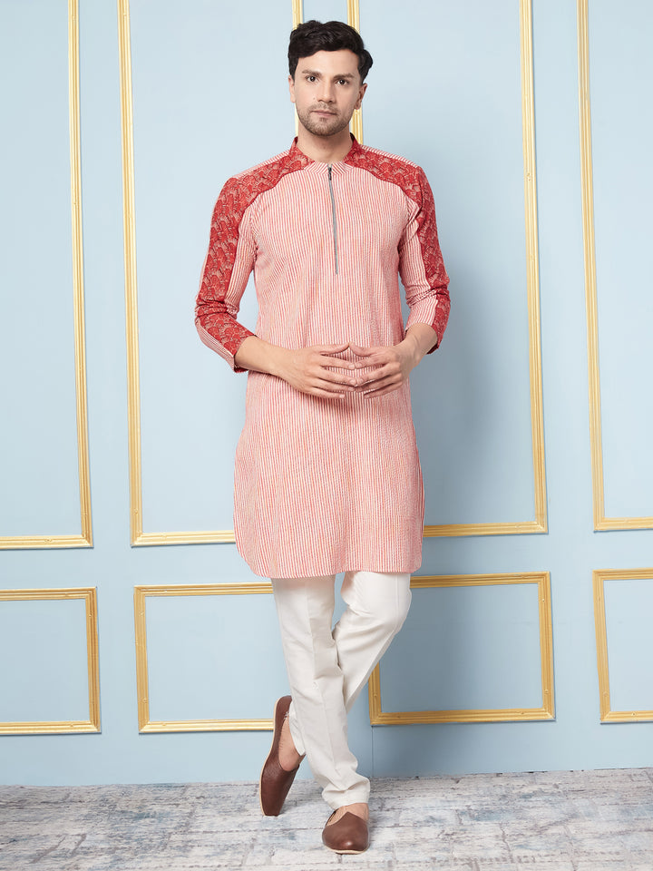 Multi Woven Striped Straight Kurta With Pyjama