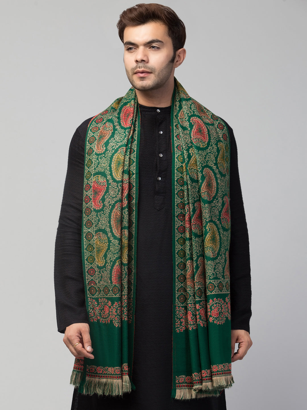 Tweedle Men’s Soft Woollen Shawl for Winters, Reversible – Green - 40 x 80 inches)