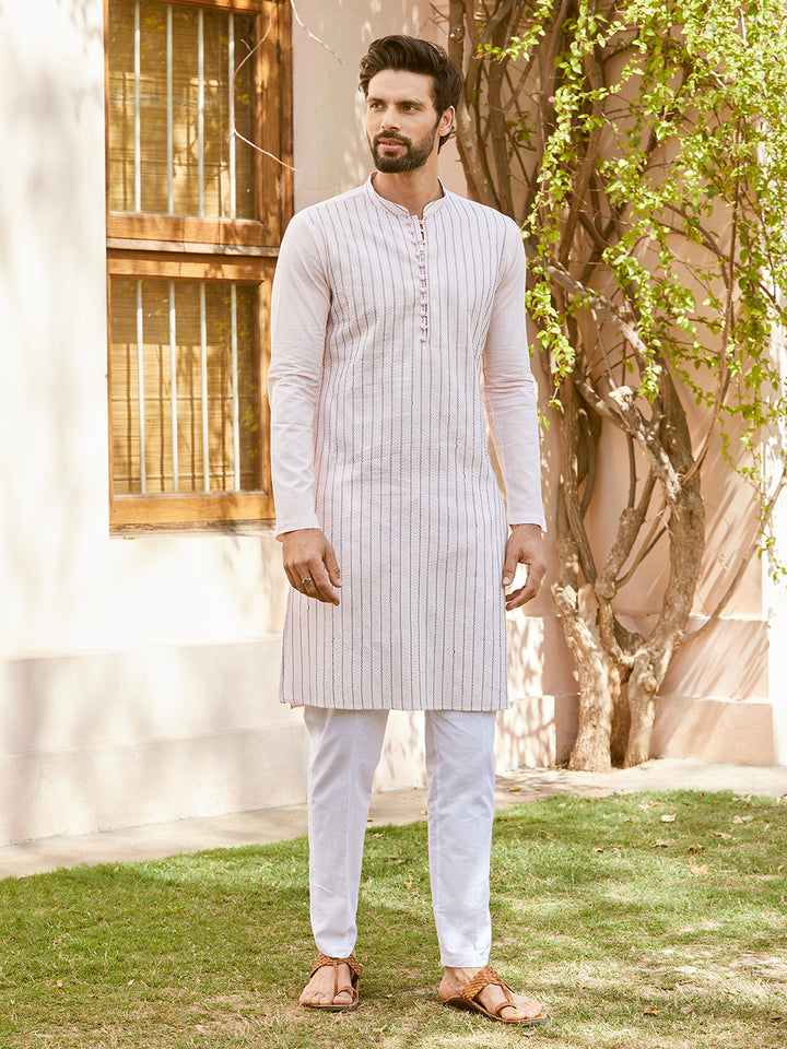 Thread & Sequin Worked Pure Cotton Straight Kurta