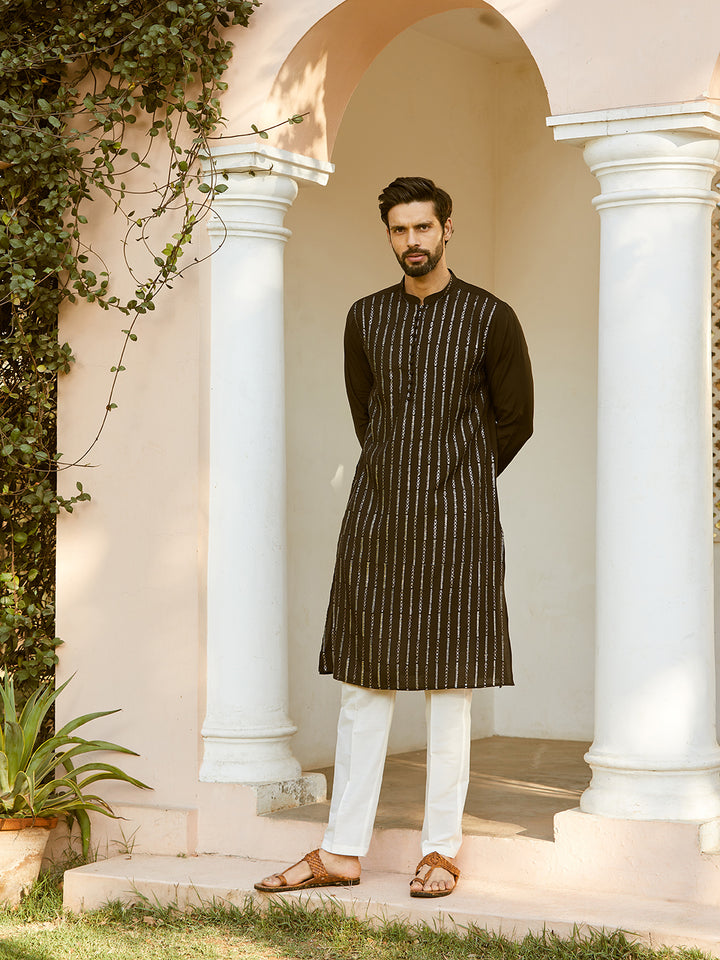 Sequins Embroidered Pure Chanderi Silk Straight Kurta with Pyjama