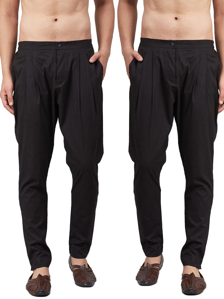 Combo Pack of 2: Black Solid Cotton Trouser Pants