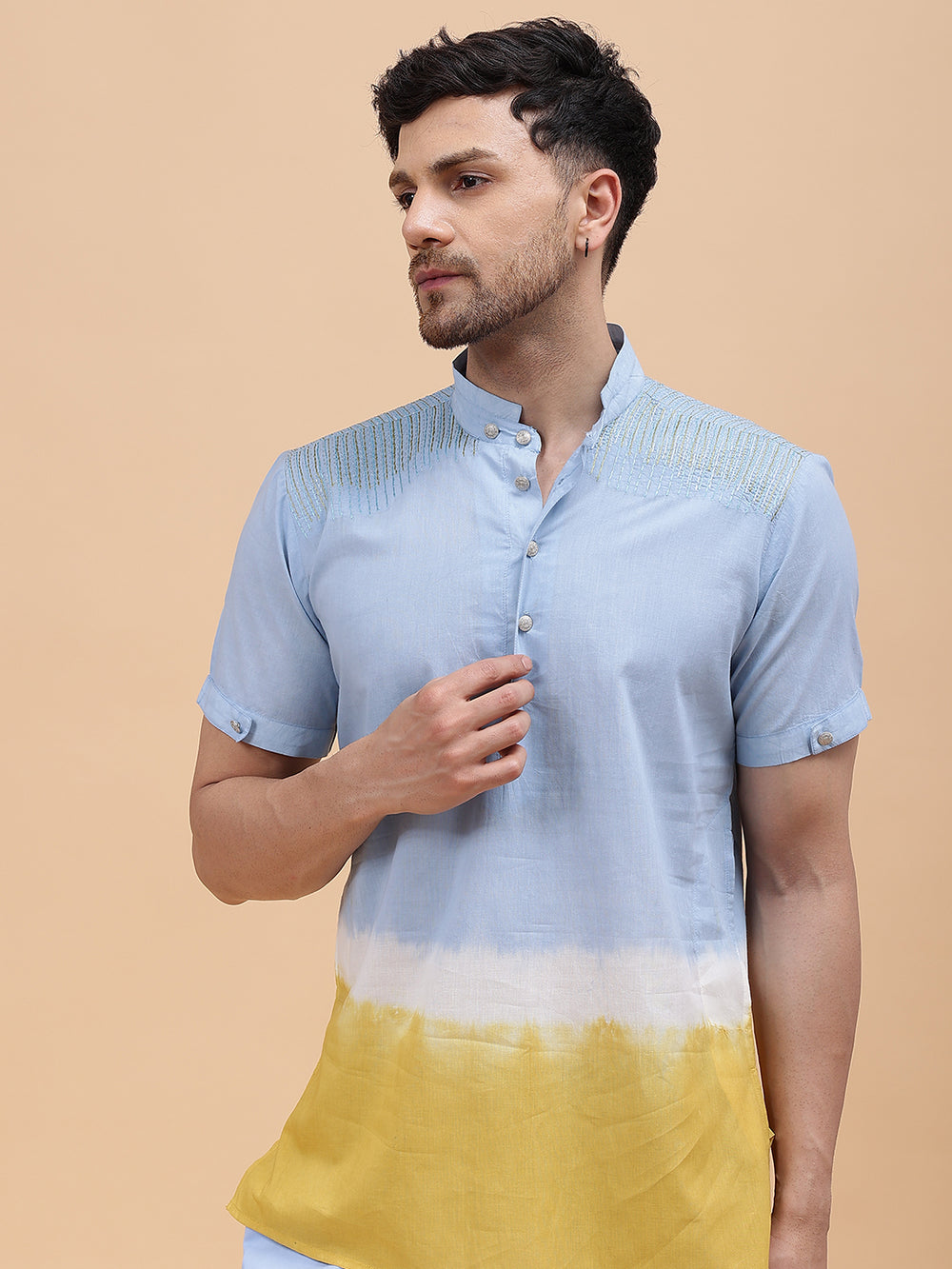 Ombre Dyed Pure Cotton Short Kurta with Pyjama – Blue