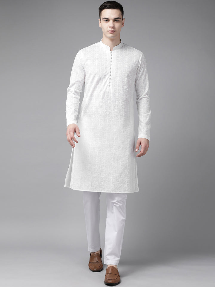 Pure Cotton Chikankari Embroidered Straight kurta with Pyjama