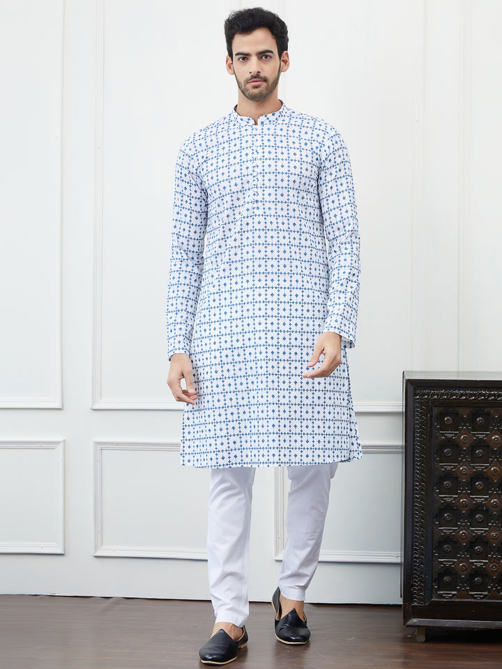 Embroidered Pure Cotton Straight Kurta with Pyjama