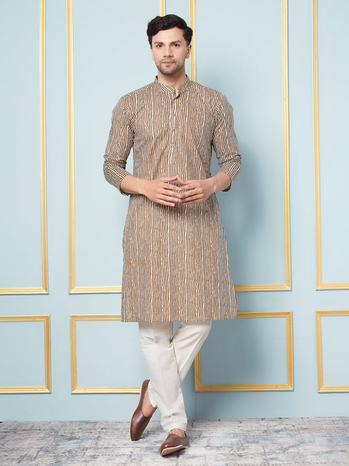 Striped Printed Straight Kurta With Pyjama