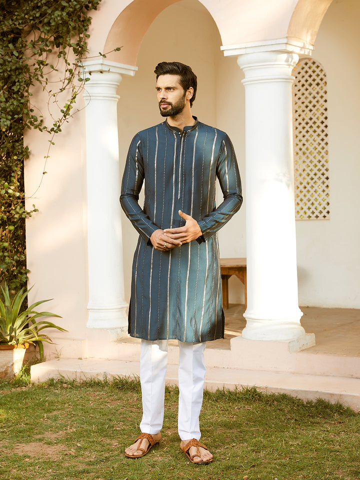 Sequins Embroidered Pure Chanderi Silk Straight Kurta