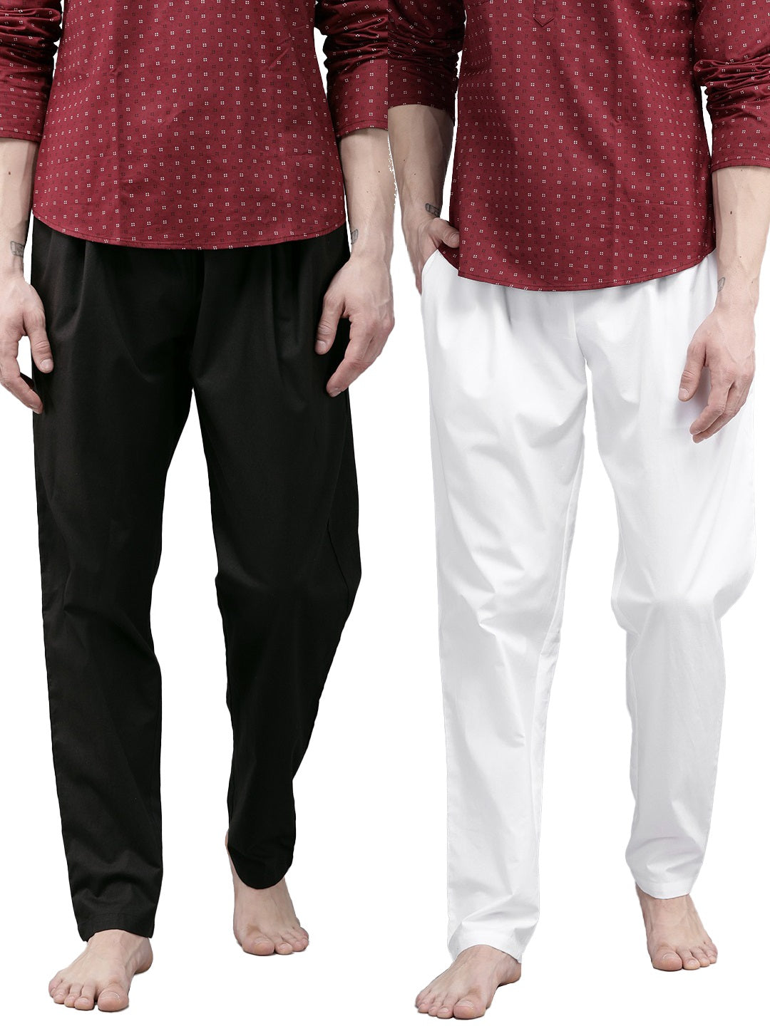 Combo Pack of 2: White & Black Solid Cotton Salwar's with Drawstring