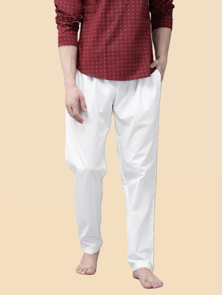 Men's White Solid Cotton Salwar Style Pyjama