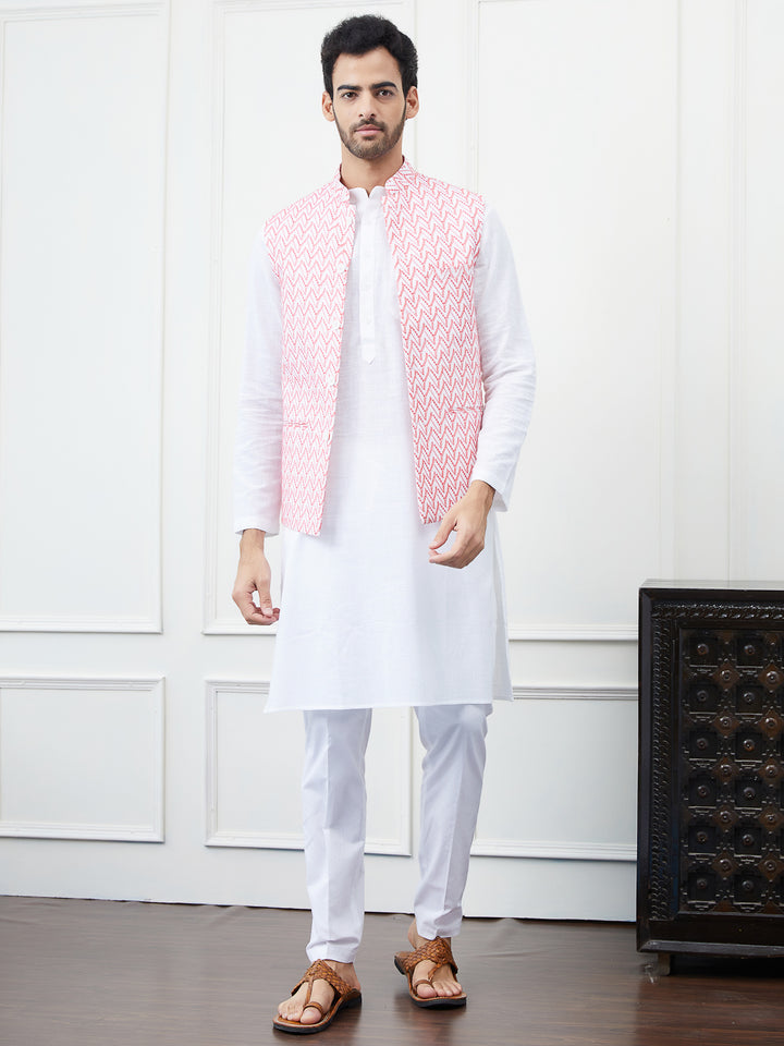 Pure Cotton Embroidered Nehru Jacket