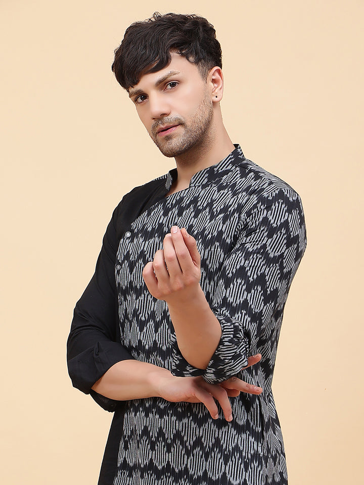 Black Ikat Printed Kurta With Pyjama