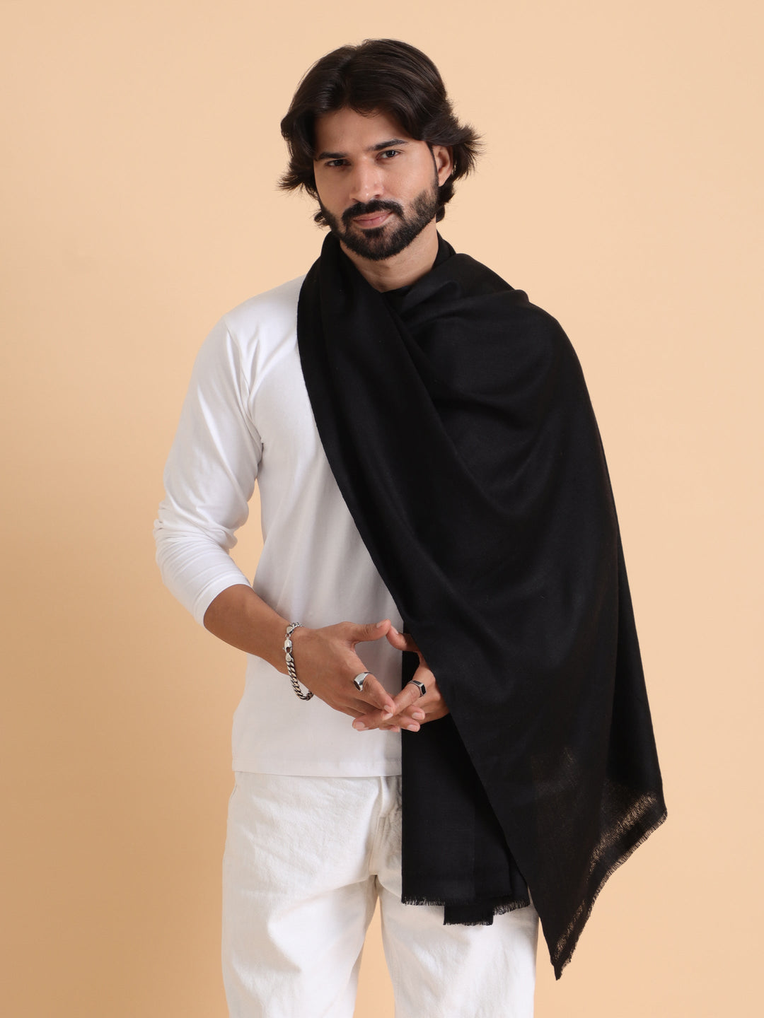 Tweedle Men’s Plain Woollen Stole / Scarf / Muffler– Black