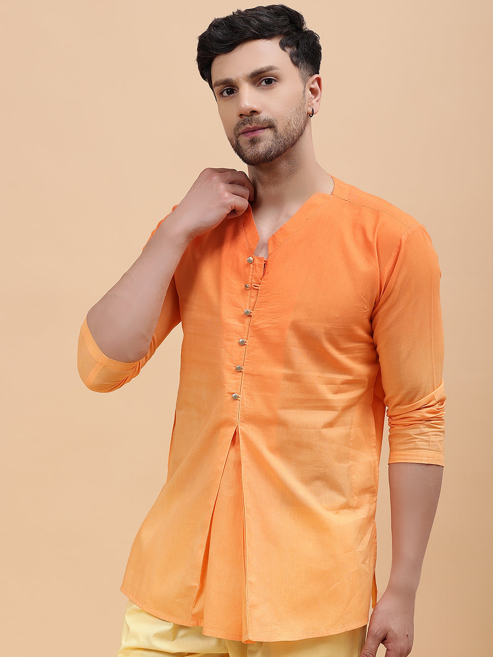 Ombre Dyed Pure Cotton Short Kurta with Pyjama – Orange