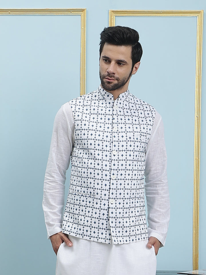 Pure Cotton Embroidered Nehru Jacket