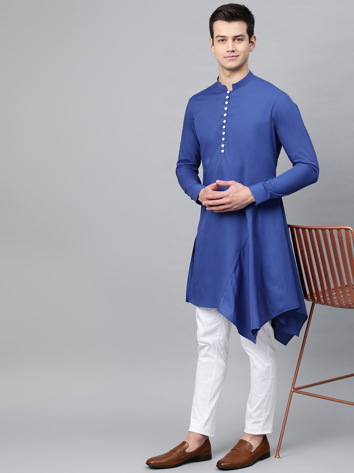 Royal Blue Solid Asymmetrical Kurta With Pyjama