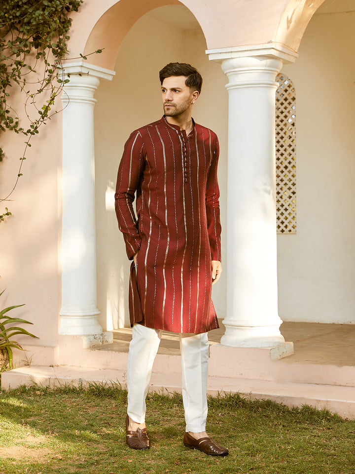 Sequins Embroidered Pure Chanderi Silk Straight Kurta with Pyjama