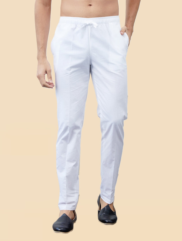 Men's White Solid Cotton Pyjama