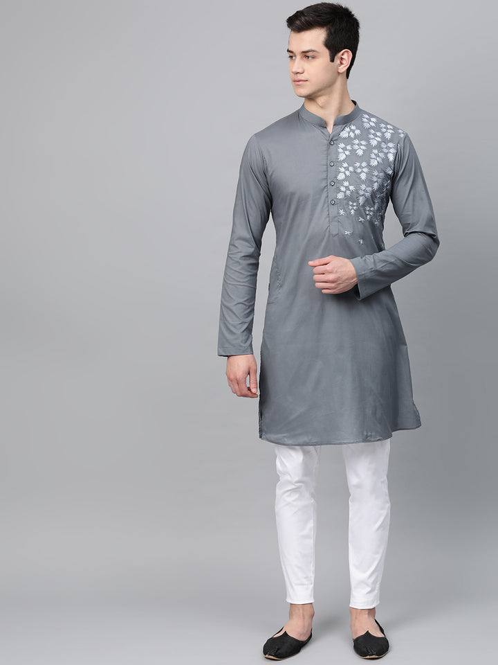 Grey Embroidered Straight kurta with Pyjama