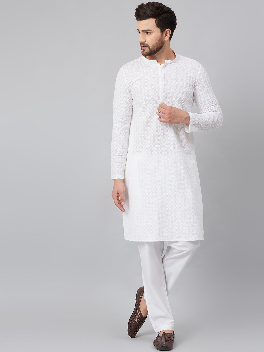 Chikankari Embroidered Straight kurta with Pyjama