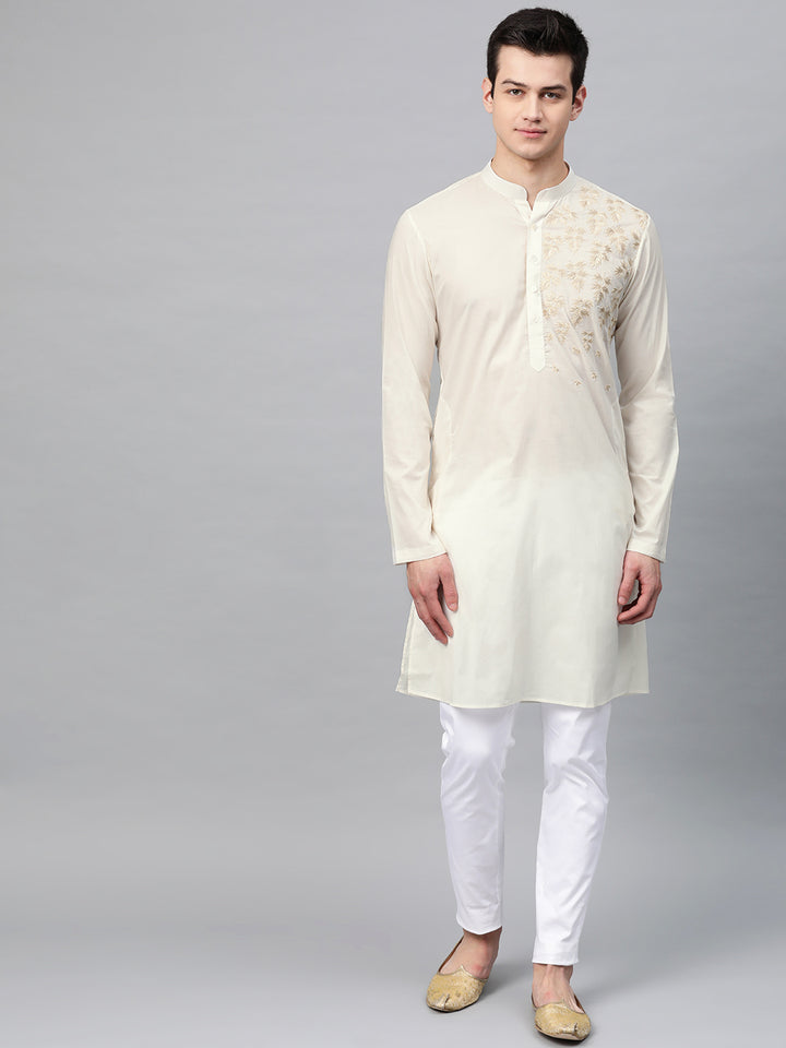 Off White Embroidered Straight Kurta