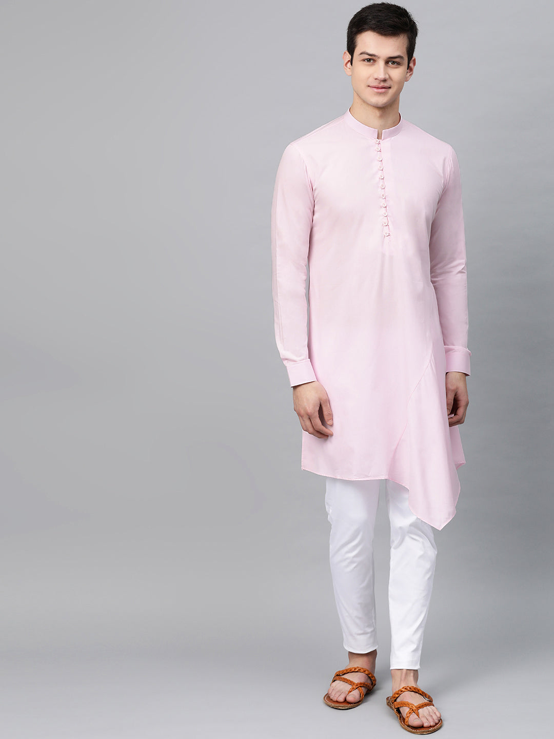 Pink Solid Asymmetrical Kurta With Pyjama