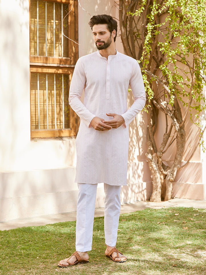 Thread Worked Pure Cotton Straight Kurta with Pyjama