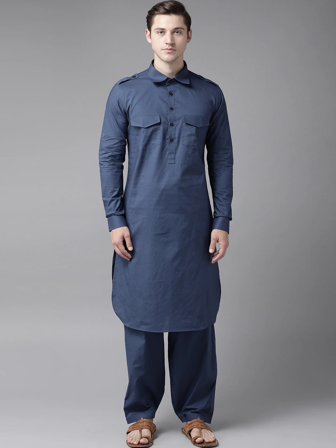 See Designs Men's Blue & White Printed Straight Kurta with See Designs Men's Blue & White Printed Straight Kurta with