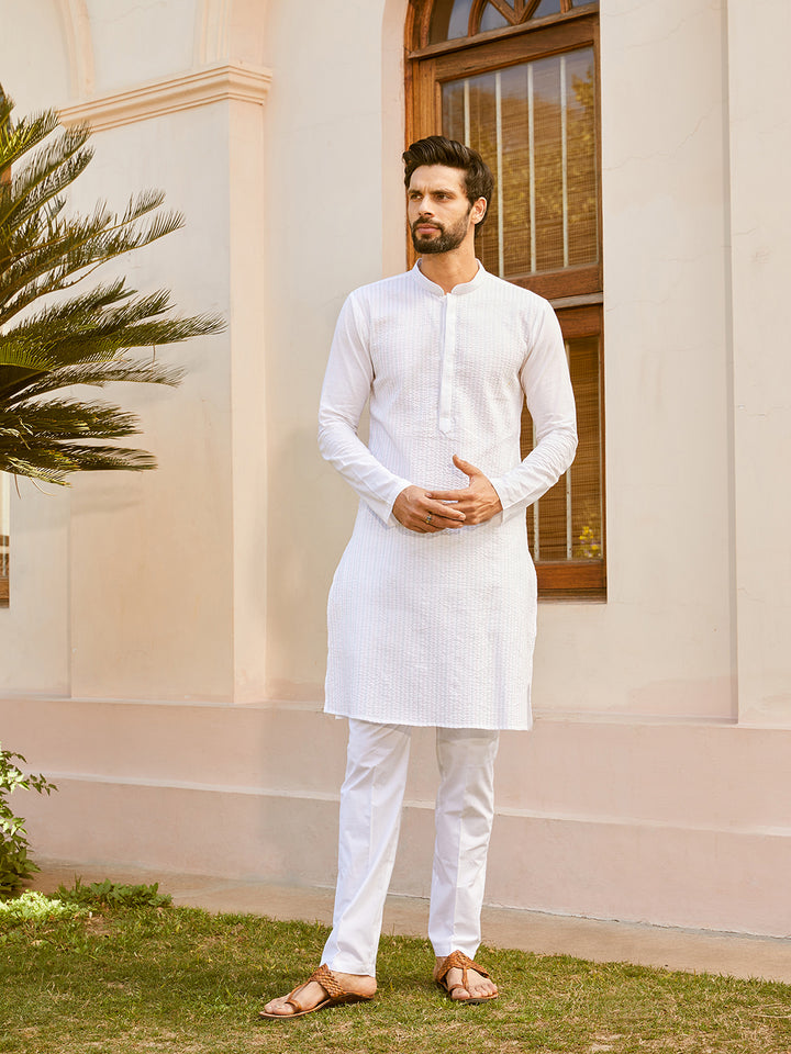 Pintuck with Thread work Pure Cotton Straight Kurta