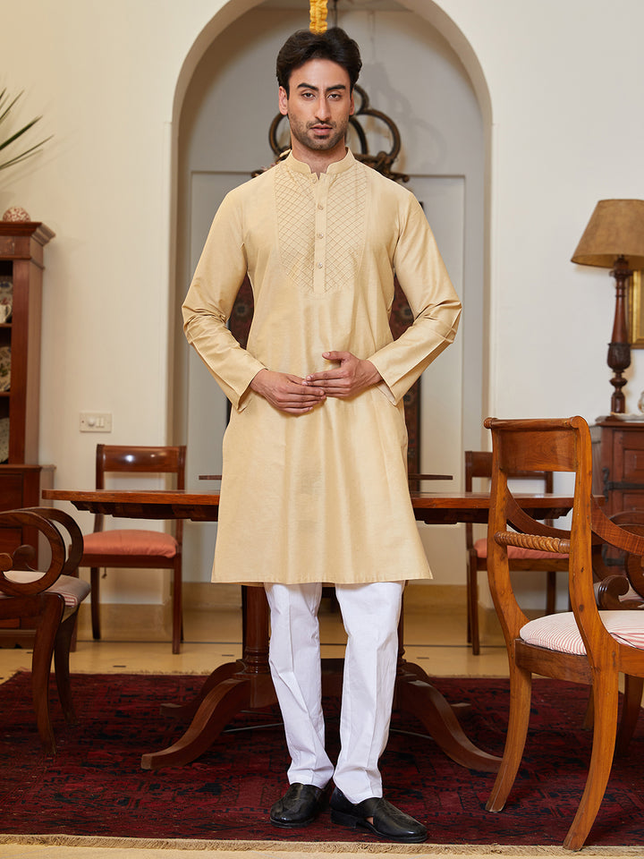 Pintuck Yoke Cotton Silk Straight Kurta