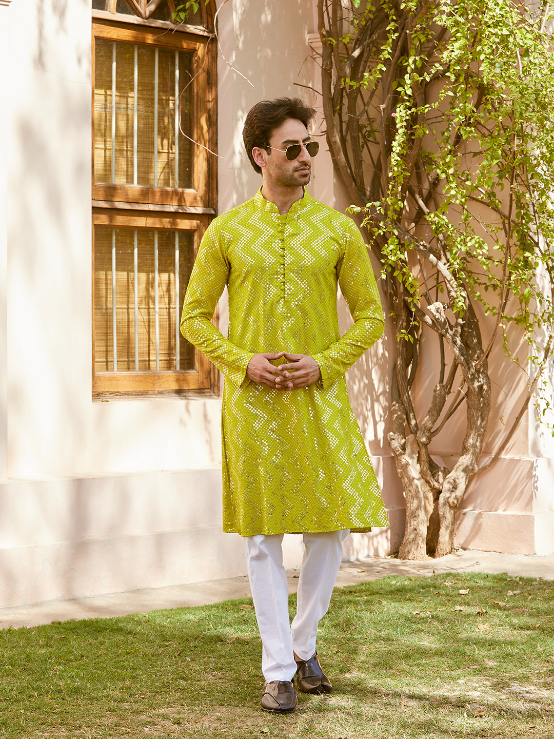 Sequins Embroidered Rayon Straight Kurta with Pyjama