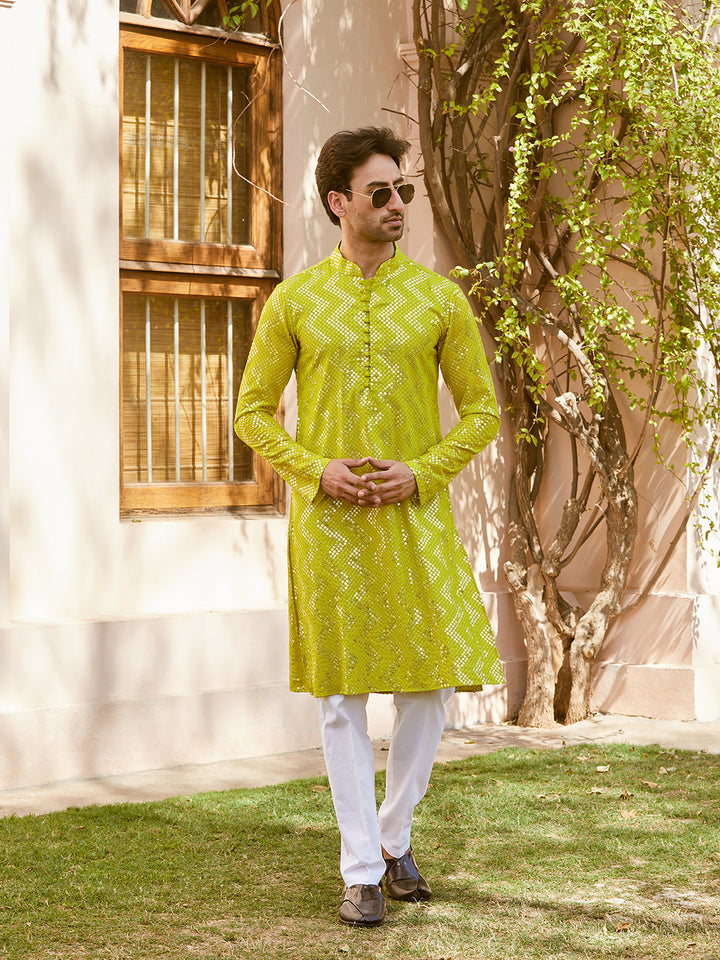 Sequins Embroidered Rayon Straight Kurta with Pyjama